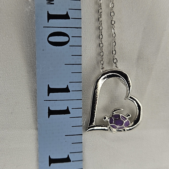 Silver Heart Necklace with Purple Turtle Accent NEW - Picture 4 of 4